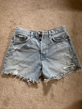 Agolde Light Wash Distressed Denim Shorts